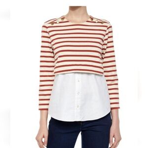 Veronica Beard Red and White Striped Button Down Shirt